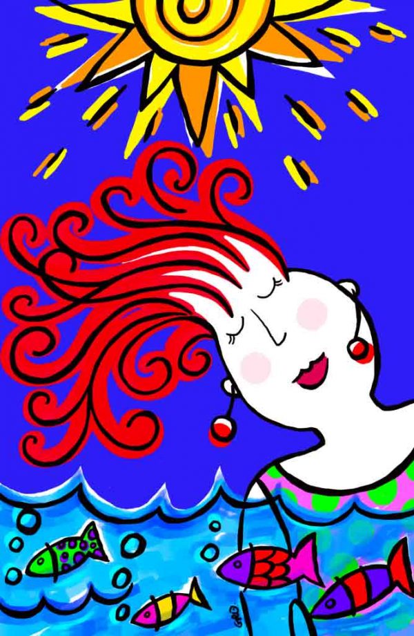 illustrazione di una donna e le onde del mare