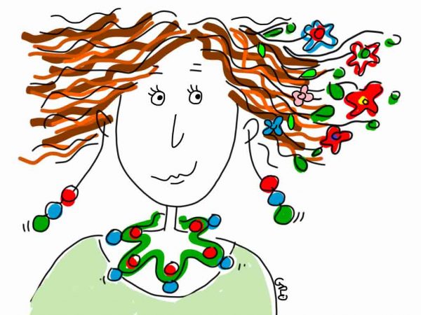 illustrazione del volto di una donna con i fiori tra i capelli